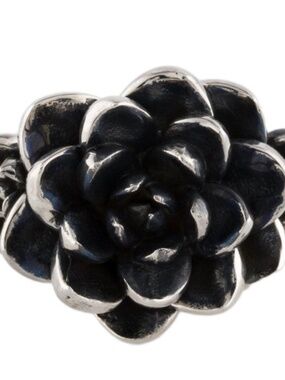Silver Blue Star Succulent Cocktail Ring